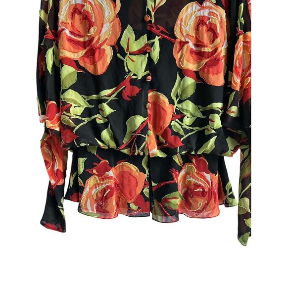 Vintage Kay Unger Size 6 100%‎ Silk Rose Floral Blouse Beaded Embroidered Blouse - Picture 3 of 7